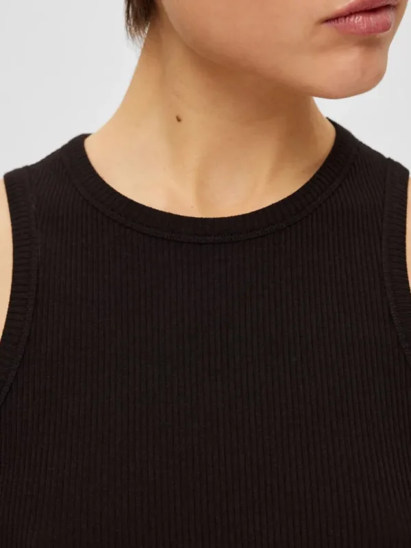T-shirts | Toppe Og Bluser>SELECTED RIBBET TANKTOP Black