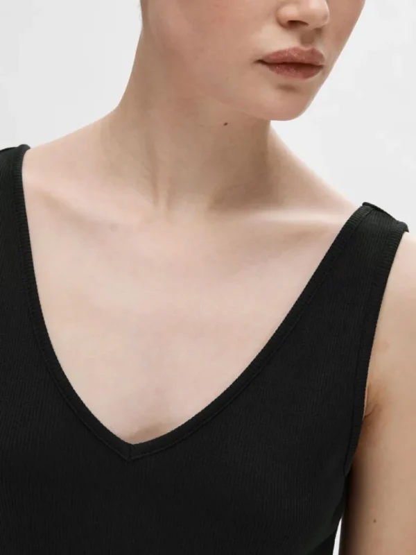 Toppe Og Bluser>SELECTED RIBBET TANKTOP Black