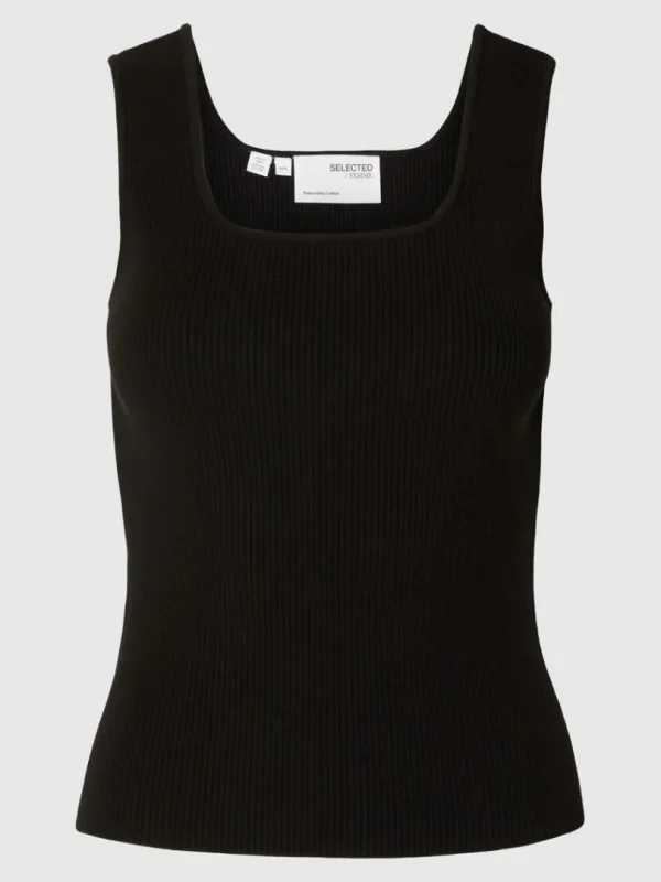 Toppe Og Bluser>SELECTED RIBBET TANKTOP Black