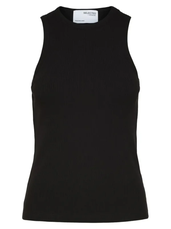 T-shirts | Toppe Og Bluser>SELECTED RIBBET TANKTOP Black