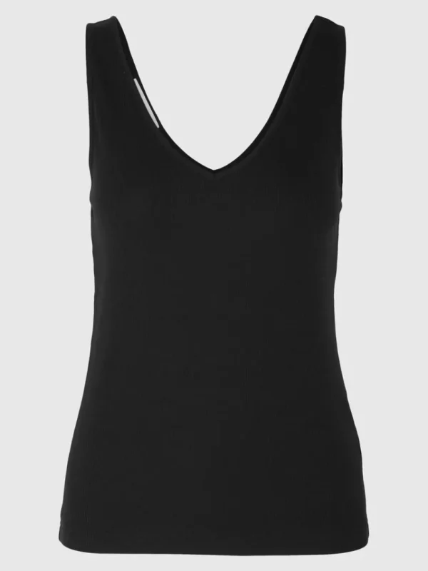 Toppe Og Bluser>SELECTED RIBBET TANKTOP Black