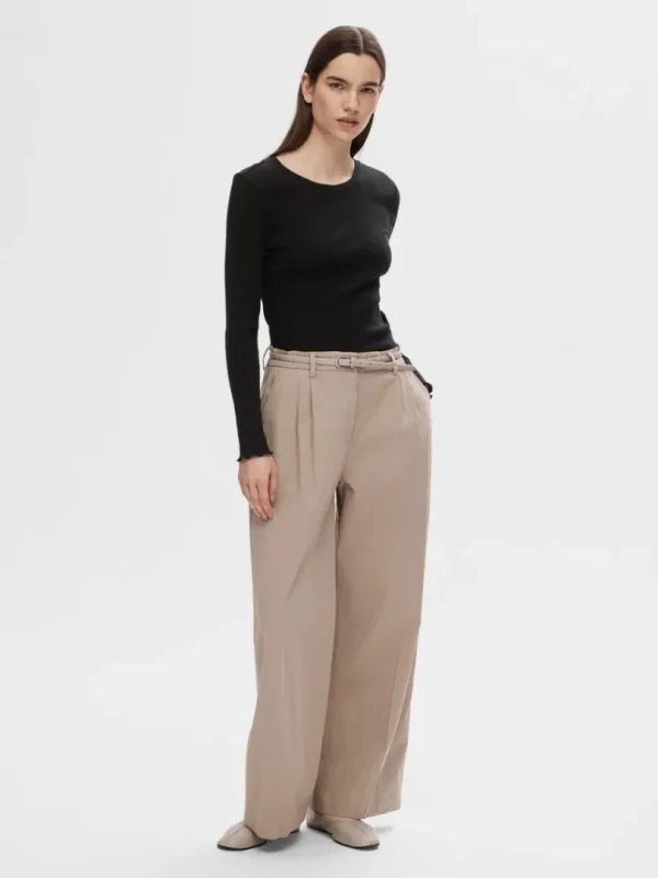 T-shirts>SELECTED RIBBET TOP MED LANGE ÆRMER Black