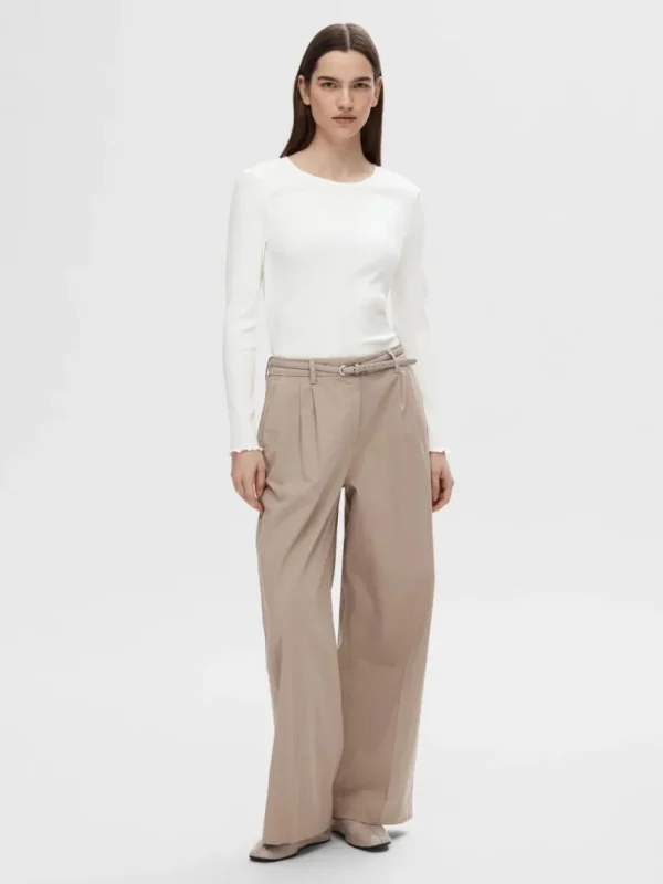 T-shirts>SELECTED RIBBET TOP MED LANGE ÆRMER White