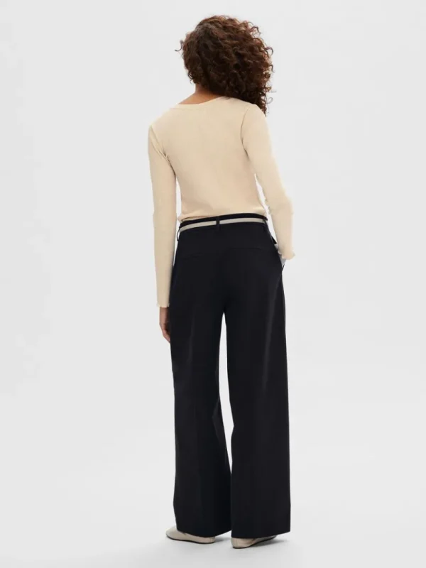 T-shirts>SELECTED RIBBET TOP MED LANGE ÆRMER Beige
