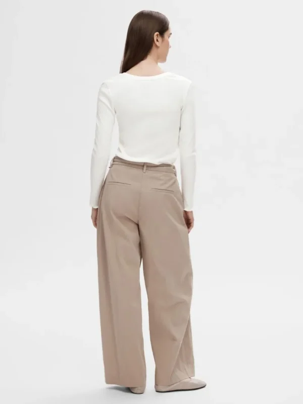 T-shirts>SELECTED RIBBET TOP MED LANGE ÆRMER White