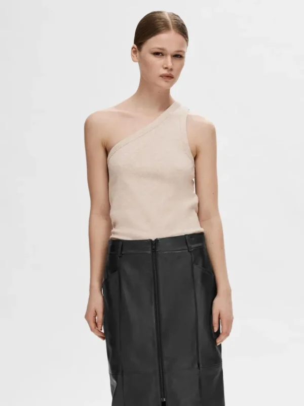 Toppe Og Bluser>SELECTED ÆRMELØS ONE-SHOULDER-TOP Beige