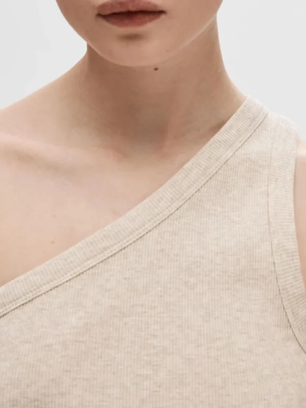 Toppe Og Bluser>SELECTED ÆRMELØS ONE-SHOULDER-TOP Beige