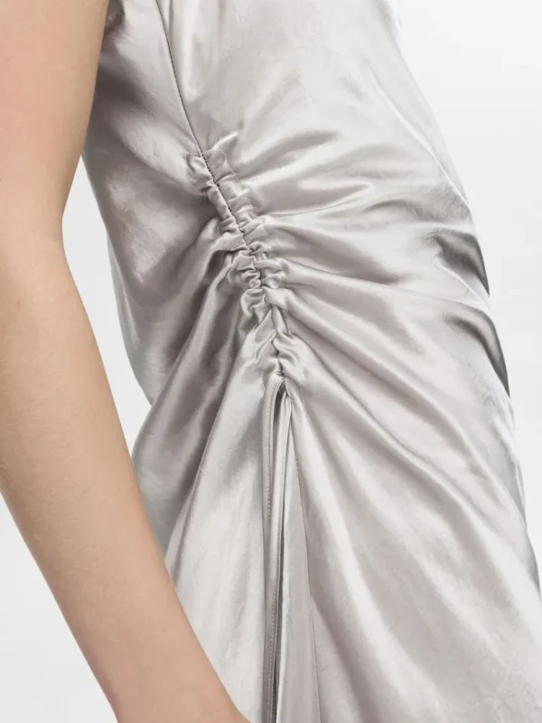 Kjoler>SELECTED ÆRMELØS SATIN MIDIKJOLE Silver