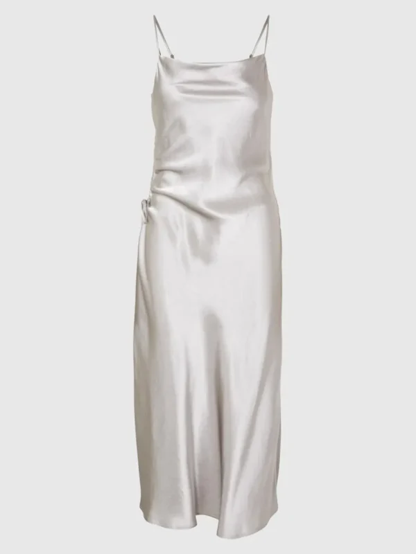 Kjoler>SELECTED ÆRMELØS SATIN MIDIKJOLE Silver