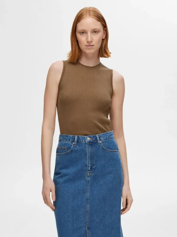 Toppe Og Bluser | Strik>SELECTED ÆRMELØS STRIKKET TOP Brown