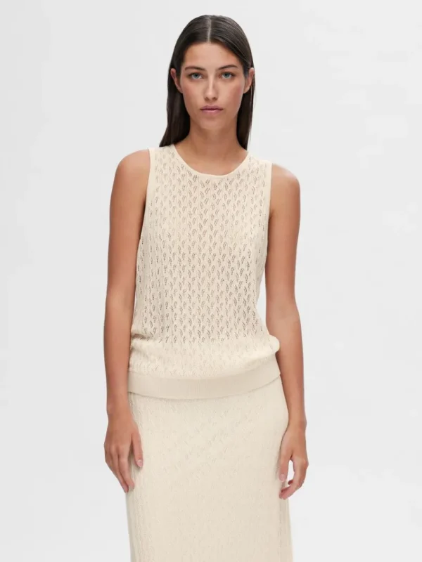 Toppe Og Bluser | Strik>SELECTED ÆRMELØS STRIKKET TOP Beige