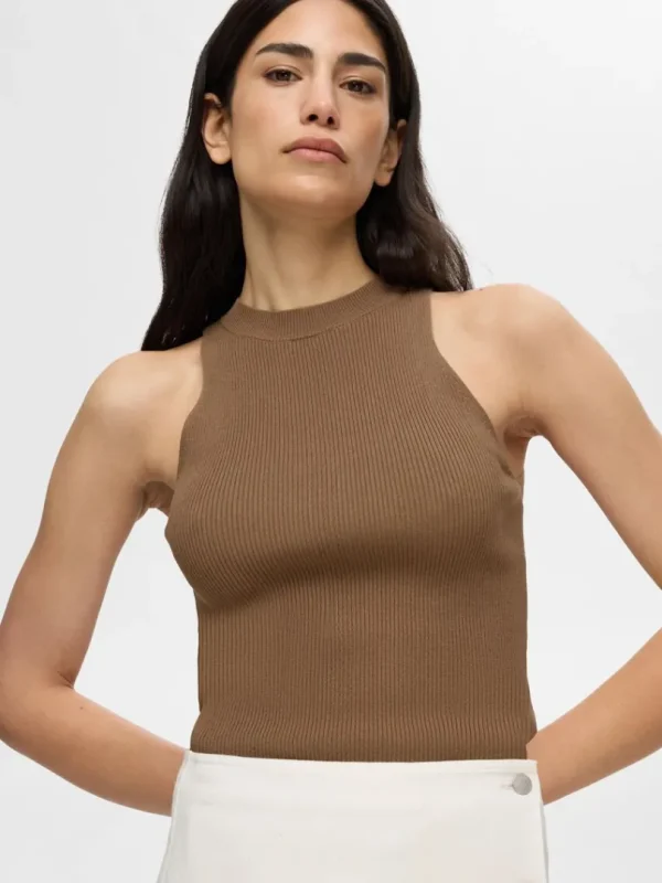 Toppe Og Bluser | Strik>SELECTED ÆRMELØS STRIKKET TOP Brown