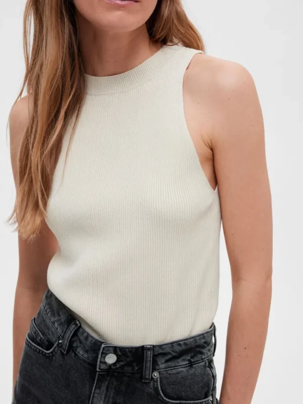 Toppe Og Bluser | Strik>SELECTED ÆRMELØS STRIKKET TOP Beige