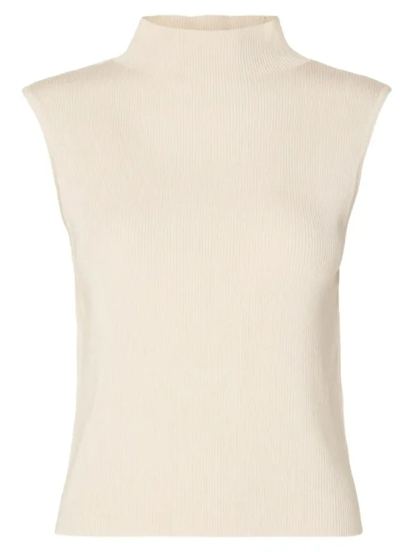 Strik>SELECTED ÆRMELØS STRIKKET TOP Beige