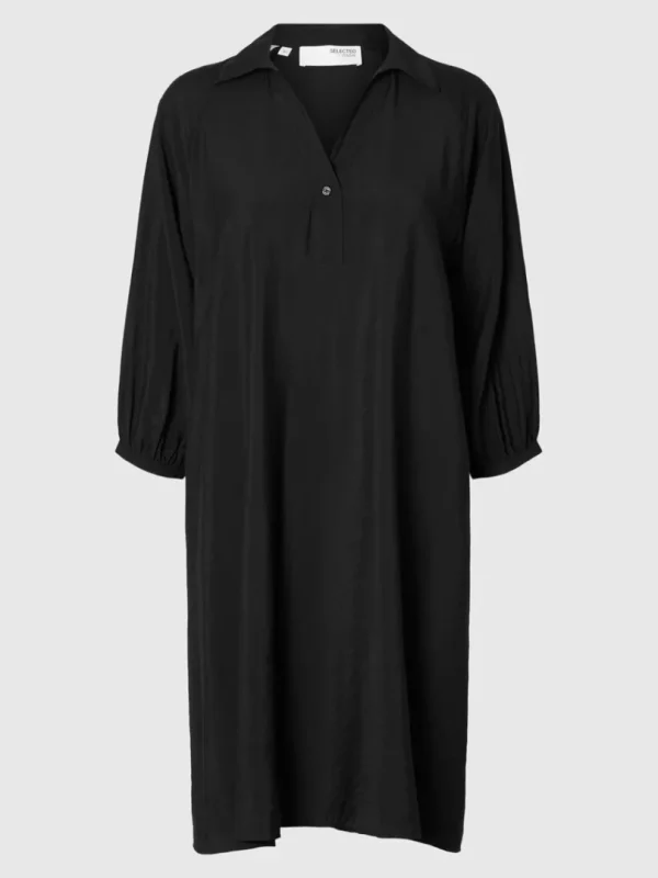 Kjoler>SELECTED 3/4-ÆRMER KORT KJOLE Black