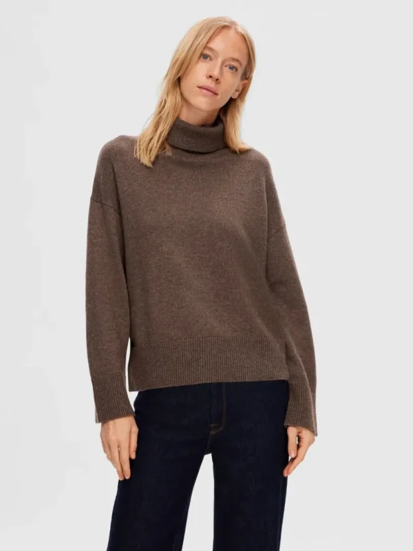 Strik>SELECTED RULLEKRAVE PULLOVER Brown