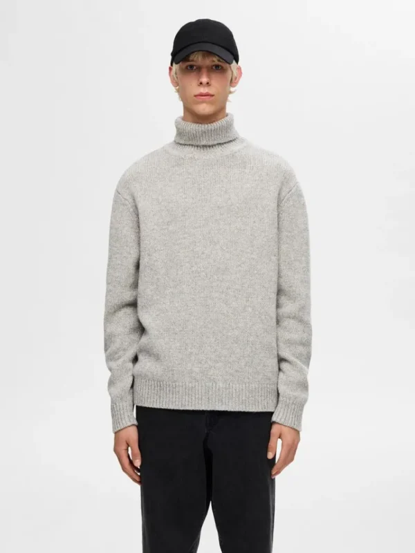Strik>SELECTED RULLEKRAVE PULLOVER Grey