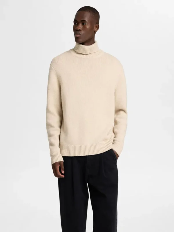 Strik>SELECTED RULLEKRAVE PULLOVER Beige