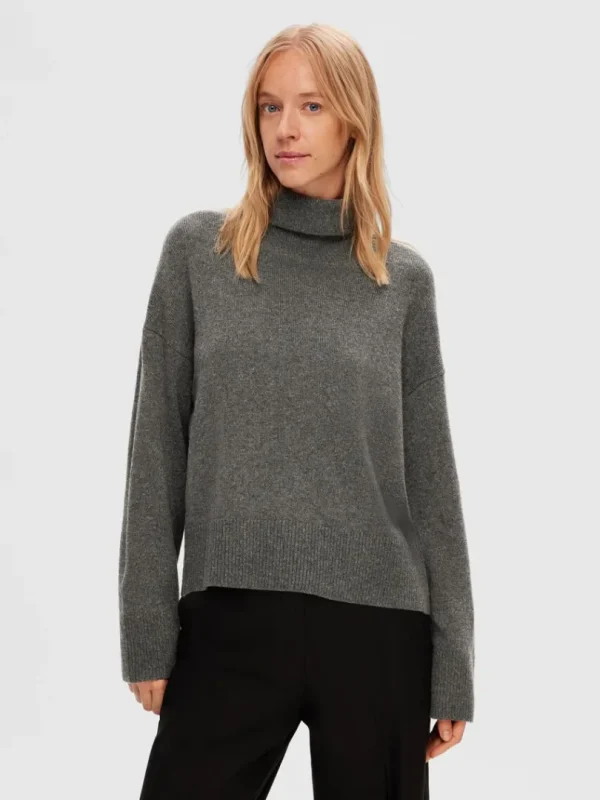 Strik>SELECTED RULLEKRAVE PULLOVER Grey