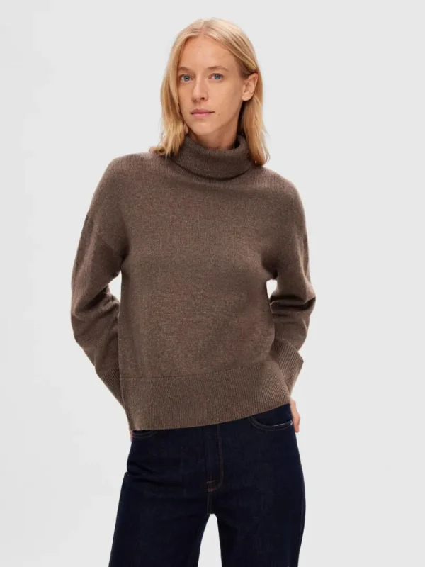 Strik>SELECTED RULLEKRAVE PULLOVER Brown