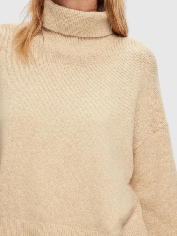 Strik>SELECTED RULLEKRAVE PULLOVER Beige