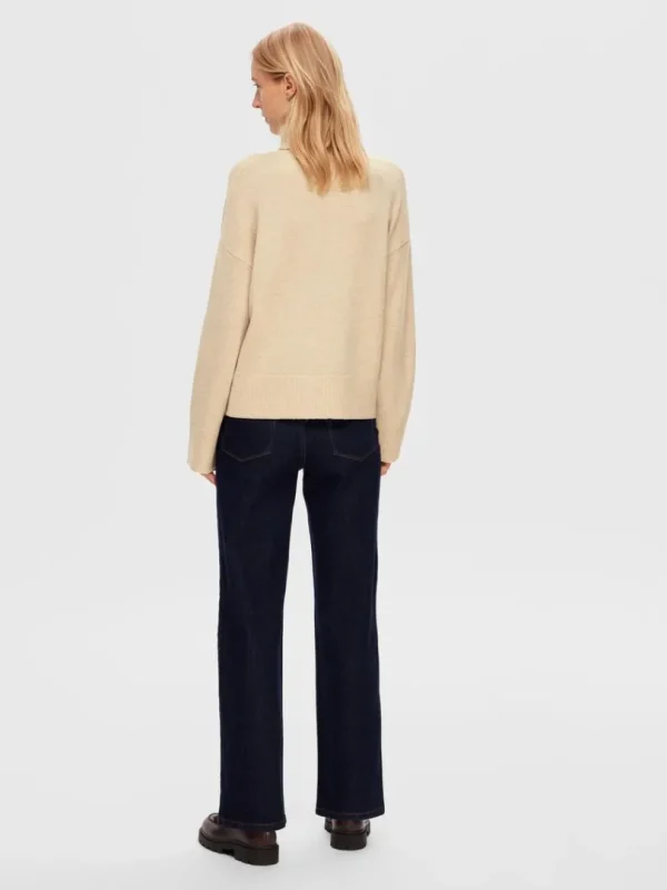 Strik>SELECTED RULLEKRAVE PULLOVER Beige