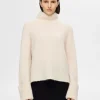 Strik>SELECTED RULLEKRAVE STRIKTRØJE Beige