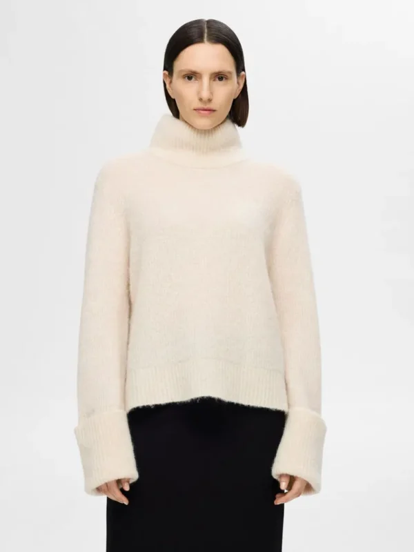 Strik>SELECTED RULLEKRAVE STRIKTRØJE Beige