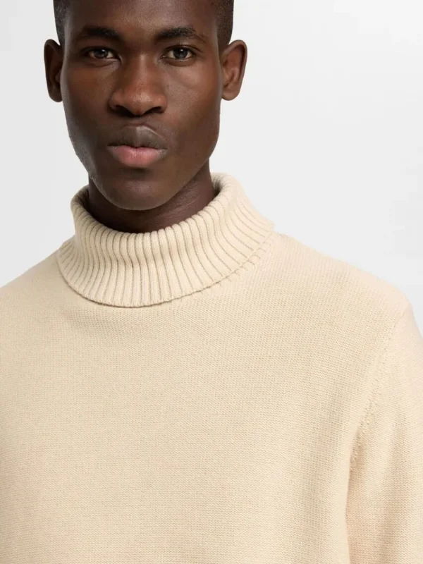 Strik>SELECTED RULLEKRAVE STRIKTRØJE Beige