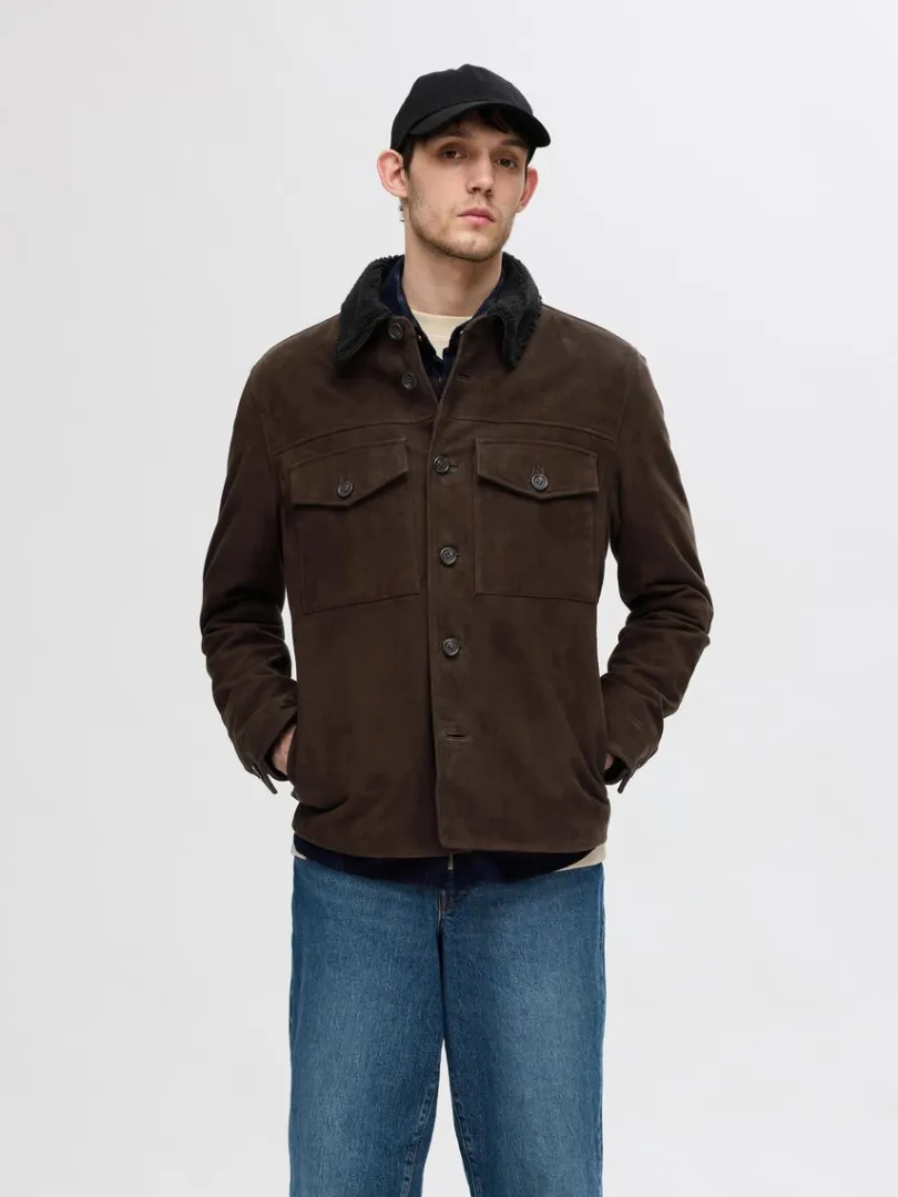 ruskind_overshirt_0-1.webp Overtøj | Skjorter>SELECTED 100% RUSKIND OVERSHIRT Brown