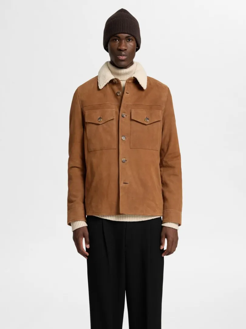 ruskind_overshirt_0.webp Overtøj | Skjorter>SELECTED 100% RUSKIND OVERSHIRT Brown