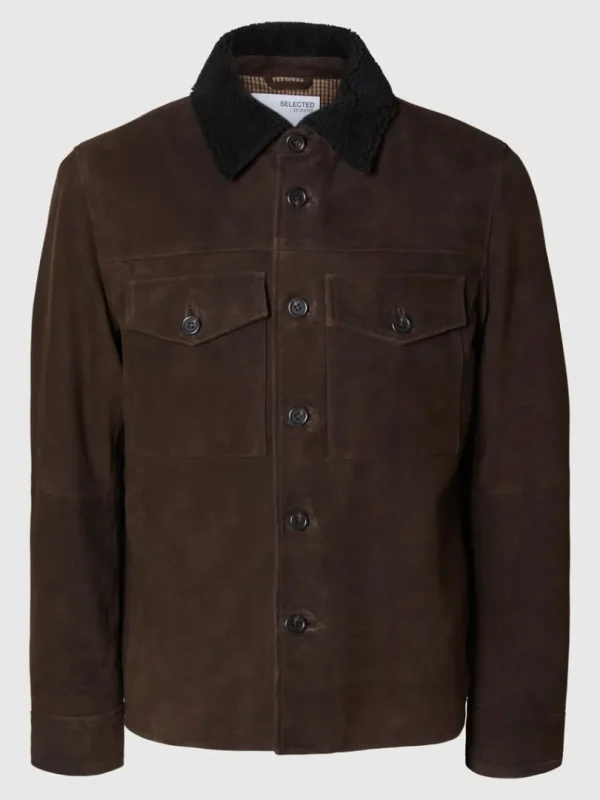 Overtøj | Skjorter>SELECTED 100% RUSKIND OVERSHIRT Brown