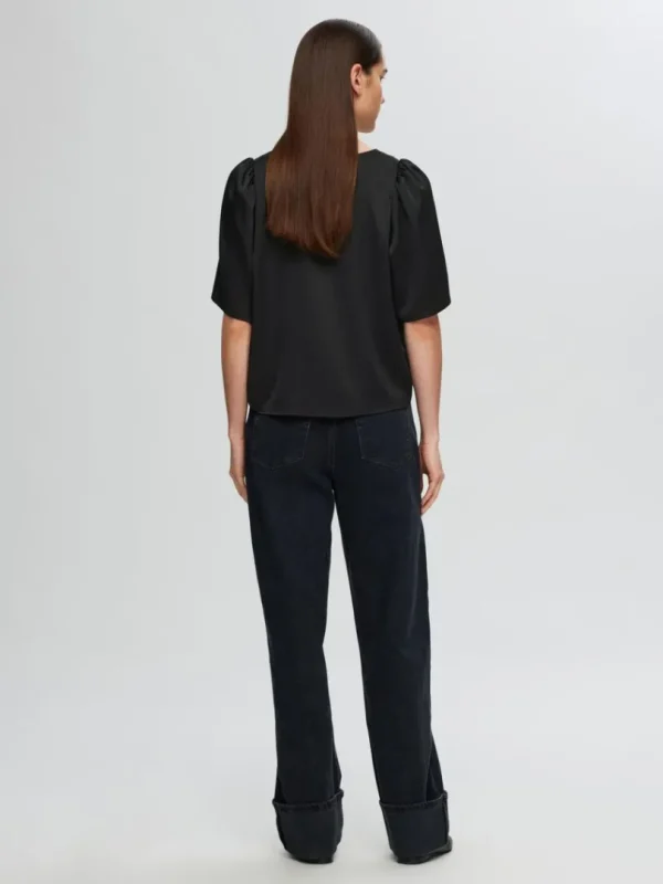 Toppe Og Bluser>SELECTED SATIN BLUSE MED 2/4-ÆRMER Black