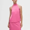 Toppe Og Bluser>SELECTED SATIN HALTERNECK TOP Pink