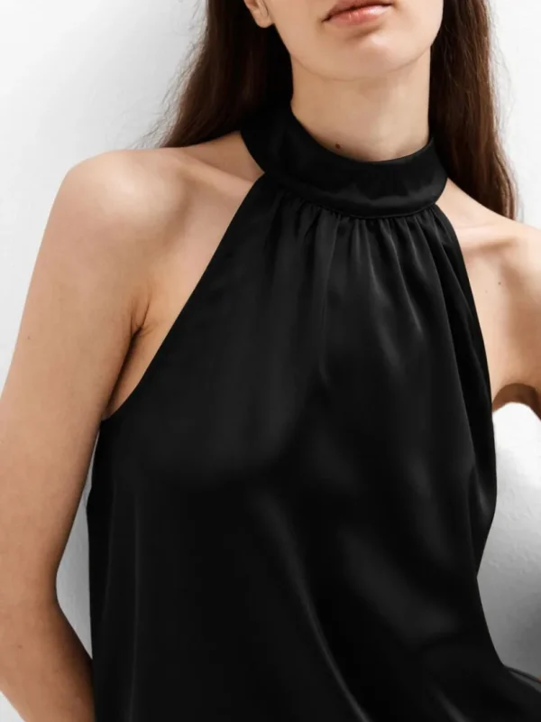 Toppe Og Bluser>SELECTED SATIN HALTERNECK TOP Black
