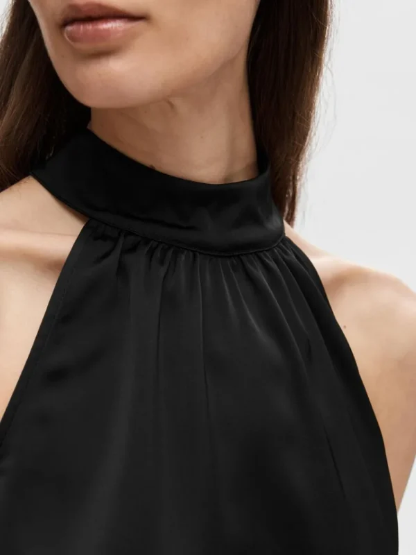 Toppe Og Bluser>SELECTED SATIN HALTERNECK TOP Black