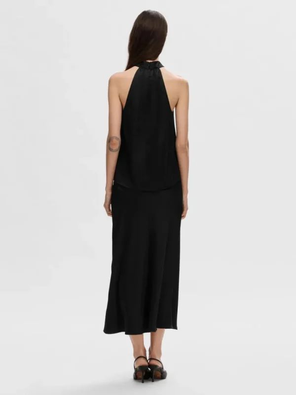 Toppe Og Bluser>SELECTED SATIN HALTERNECK TOP Black