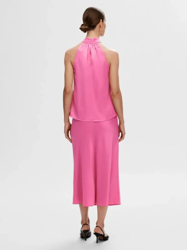 Toppe Og Bluser>SELECTED SATIN HALTERNECK TOP Pink