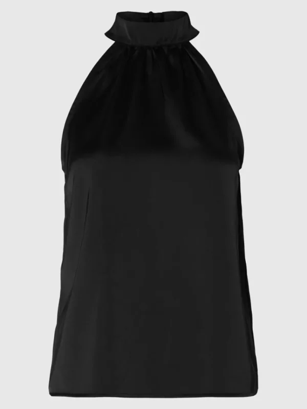 Toppe Og Bluser>SELECTED SATIN HALTERNECK TOP Black