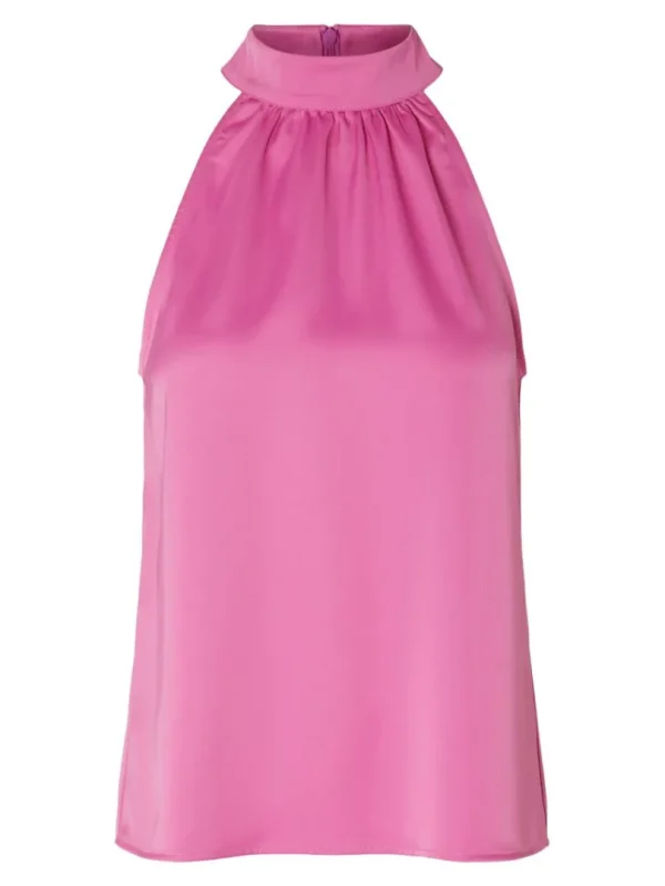 Toppe Og Bluser>SELECTED SATIN HALTERNECK TOP Pink