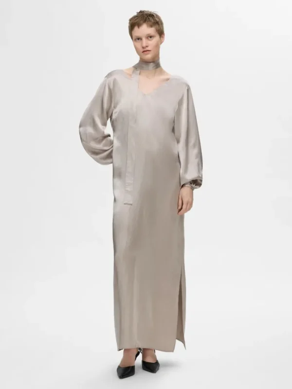 Kjoler>SELECTED SATIN MAXIKJOLE Silver