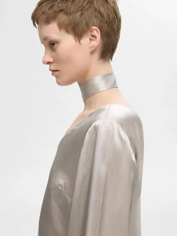Kjoler>SELECTED SATIN MAXIKJOLE Silver