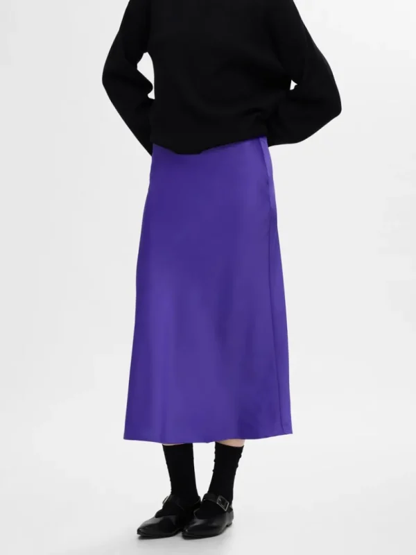 Nederdele>SELECTED SATIN MIDINEDERDEL Purple