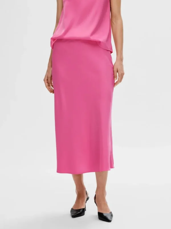 Nederdele>SELECTED SATIN MIDINEDERDEL Pink