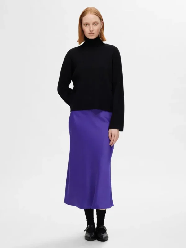 Nederdele>SELECTED SATIN MIDINEDERDEL Purple