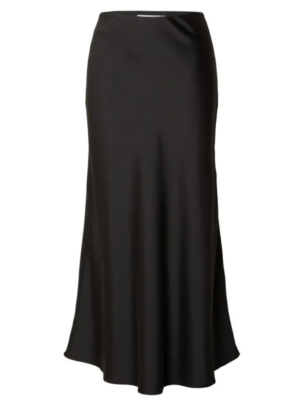 Nederdele>SELECTED SATIN MIDINEDERDEL Black
