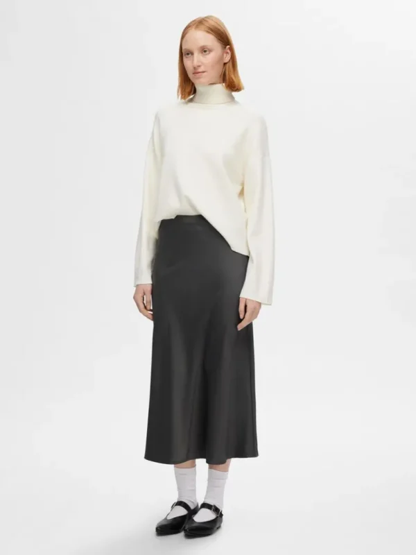 Nederdele>SELECTED SATIN MIDINEDERDEL Grey
