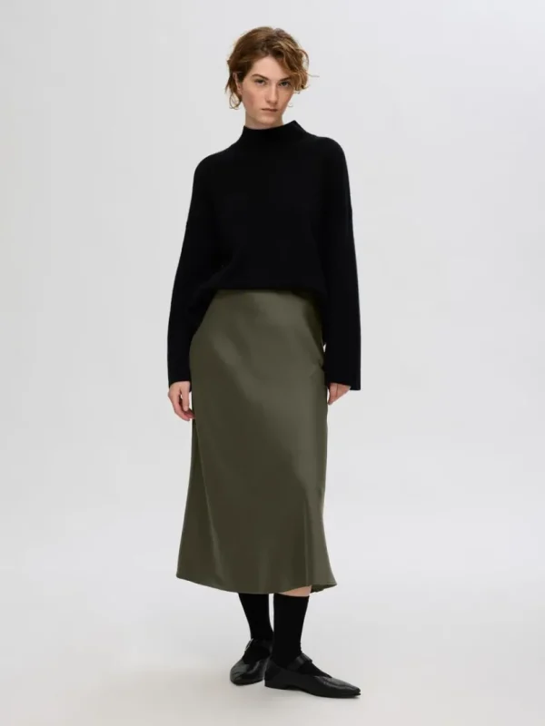 Nederdele>SELECTED SATIN MIDINEDERDEL Green