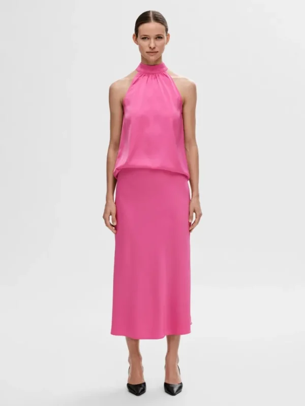 Nederdele>SELECTED SATIN MIDINEDERDEL Pink