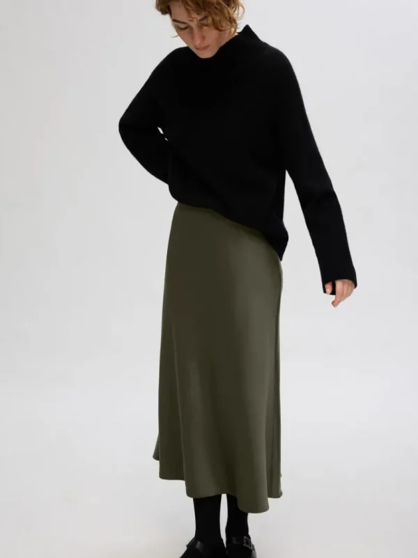 Nederdele>SELECTED SATIN MIDINEDERDEL Green
